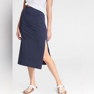 Athleta Dark Navy Blue Knit Midi Skirt with Slit Small